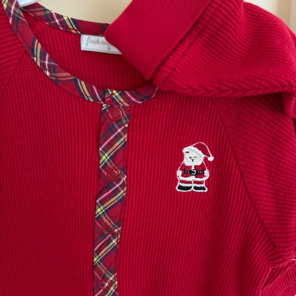 NWT‎ First Impressions Baby Christmas Sleeper Hat Set Red Plaid Santa 3-6 months